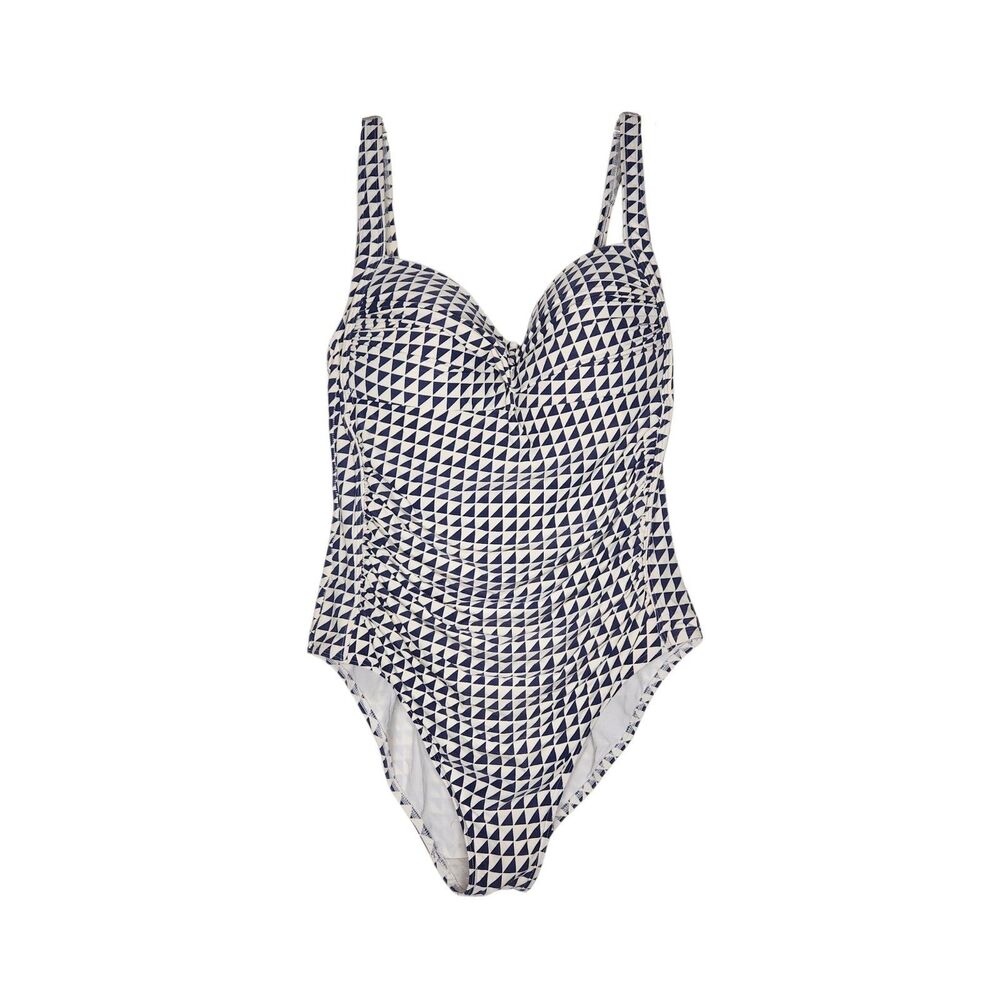 One Piece Swimsuit Size XL Built-In Bra Support Padding Navy And White